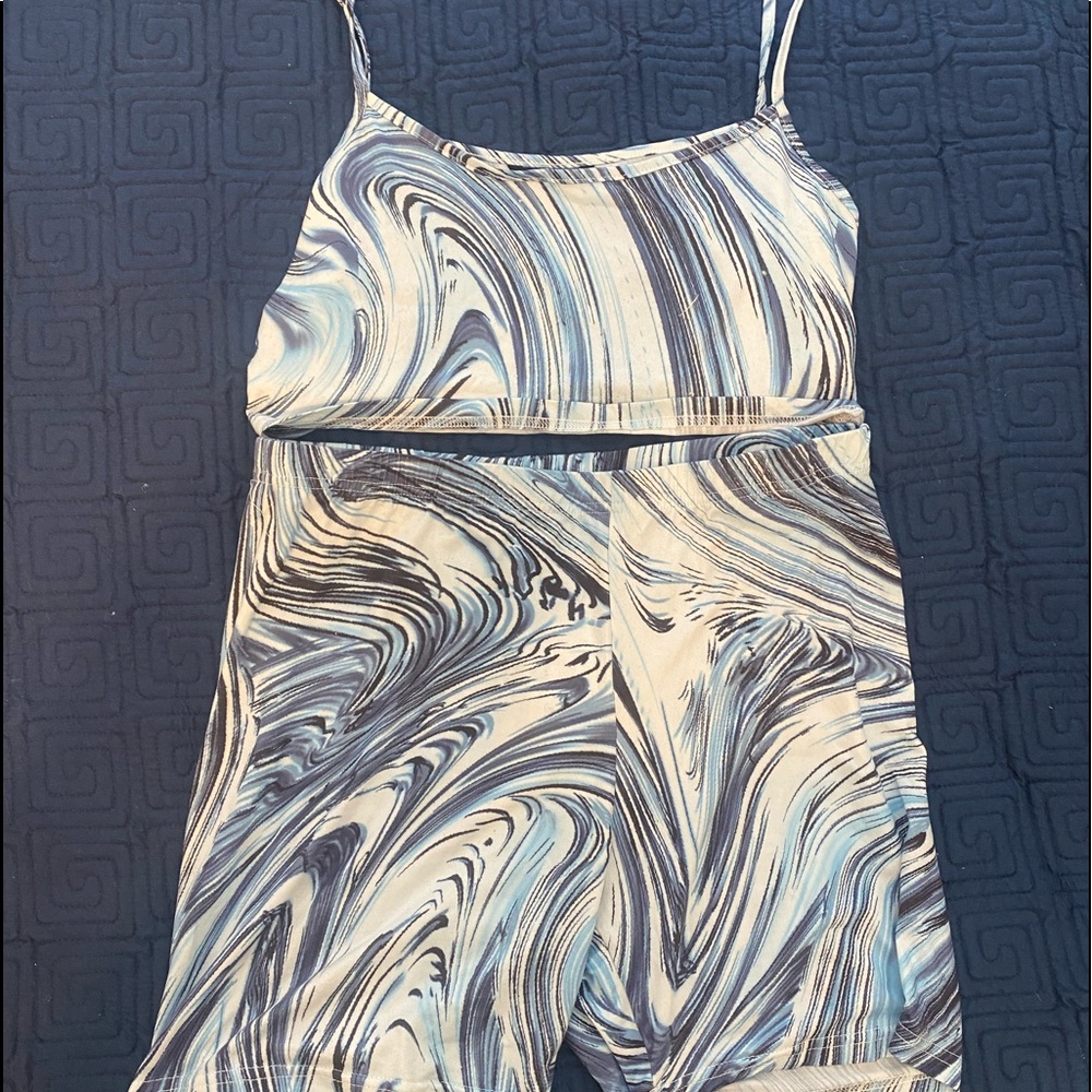 Womens Blue Tye-Dye Shirt & Tights Set